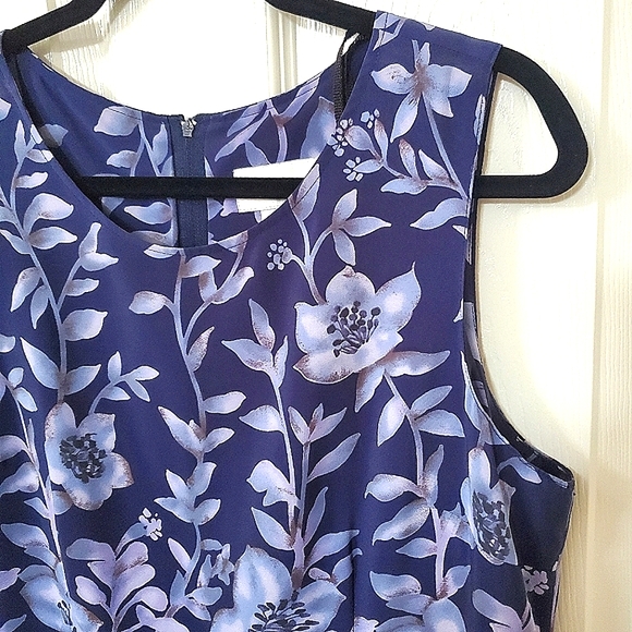 Vintage Norton McNaughton Navy Floral Sleeveless Dress Women's Size 12 - Picture 4 of 11